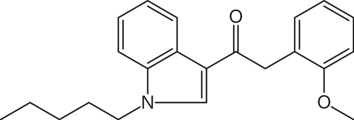 JWH-250 drug molecule formula and chemical structure, synthetic or organic drugs vector model. JWH-250 analgesic drug or cannabinoid narcotic substance in molecular structure and chemical formula