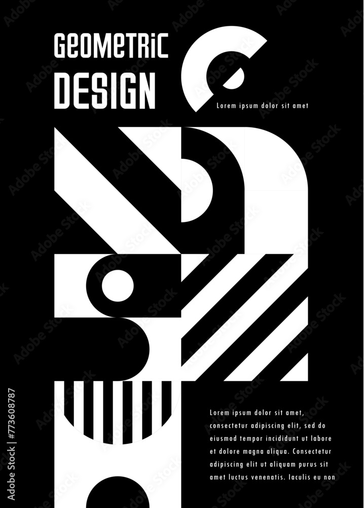 Poster monochrome modern abstract geometric pattern banner with simple shapes. vector background of black w