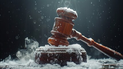 Frozen moment as a judge's hammer is about to strike, dynamic energy, anticipation of the verdict - obrazy, fototapety, plakaty