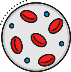 Hematology, anemia disease color line icon. Cardiology test, hematology medicine diagnose or anemia disease symptom linear vector pictogram or symbol with blood cells under microscope