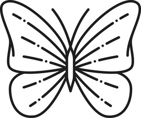 Butterfly line icon for tattoo or insect ornament and decoration art, outline vector. Machaon or monarch butterfly insect with open wings in thin line doodle for decoration or emblem and sign