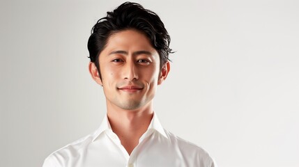 Portrait of handsome mid aged confident Asian business man isolated on white background with copy space.