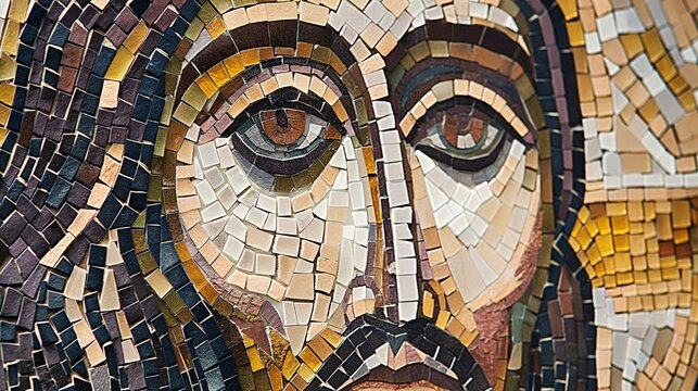 Jesus is everywhere, Jesus is watching you, Jesus Christ Face made of modern mosaic ceramic tiles, art work design of detailed god face.
