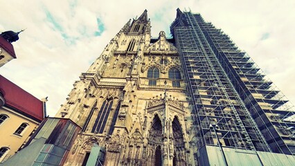 Germany Regensburg St Peter cathedral along Rhine river and Danube river
