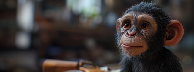 Portrait of a young baby chimpanzee. Created with generative AI. - obrazy, fototapety, plakaty