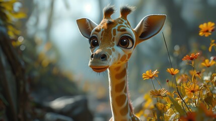 Cute giraffe cartoon. Created with Generative AI.