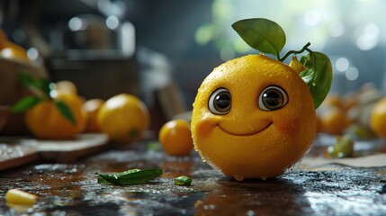 character of a happy smiling lemon. Created with generative AI.