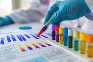 A genetic counselor compiles a personalized genetic risk assessment report, filled with colorful charts and graphs.
