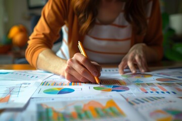 Fototapeta premium An accountant strategizing retirement plans with colorful graphs and charts, making complex data approachable for clients.
