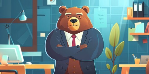 Bear wearing a suit in an office, 