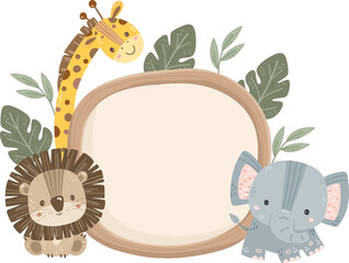 Safari Animals and Wooden Board