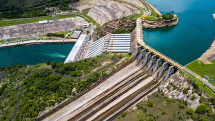 Usina Furnas Energia Drone Hidrelétrica Barragem Lago Represa Turbinas Produção Eletricidade...