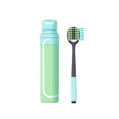 A toothpaste tube and an electric brush, flat design illustration with black background. - obrazy, fototapety, plakaty