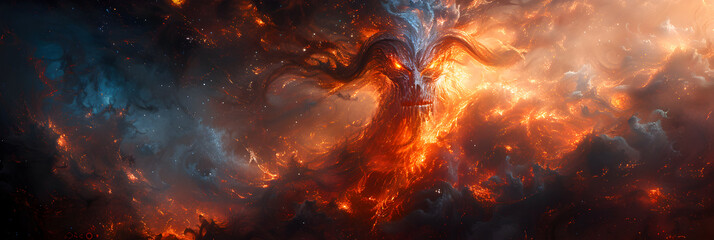 close up of fire flames,
Hellish Evil Demon Overlord of Rage and Terror