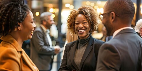 Business executives networking at a professional industry conference or trade show