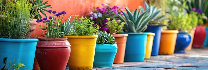 Houseplants planted in colorful pots