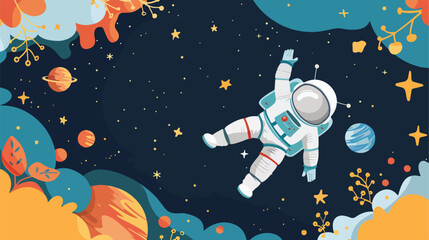 Border design with astronaunt in space illustration