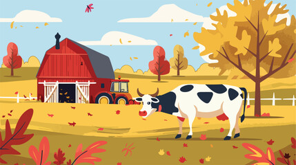 Border design with cow and farm illustration flat c