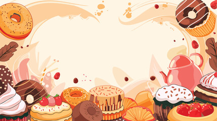 Border design with sweet bakery illustration flat c