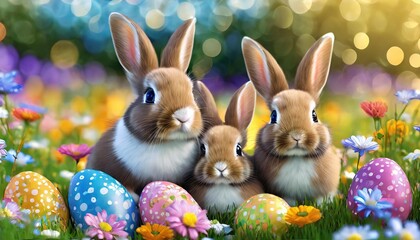 Fototapeta na wymiar Bunny rabbits and easter eggs