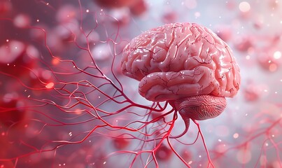 Illustration of human brain afflicted by clogged arteries, depicted in 3D with scientific precision