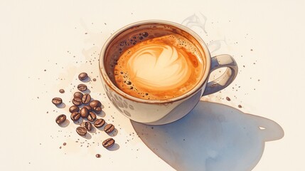 コーヒーとコーヒー豆8 - obrazy, fototapety, plakaty
