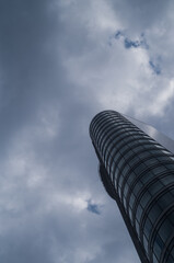 高層ビルを見上げる