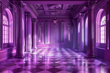 Elegant Purple Empty Palace Architecture - obrazy, fototapety, plakaty