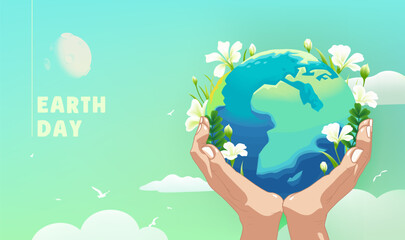 Horizontal illustration of Earth Day celebration