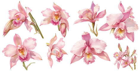Watercolor pink cymbidium orchid clipart for graphic resources - obrazy, fototapety, plakaty