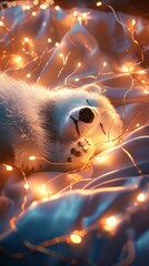Polar Bear Sleeping in Bedroom with Lights
