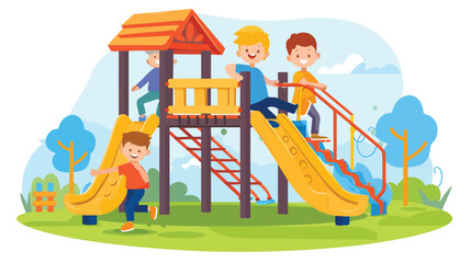 Boys playing at playground illustration flat cartoo