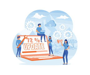System updates with people updating operation in computing and installation programs. system maintenance. flat vector modern illustration
