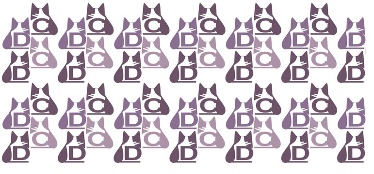 Seamless pattern Cat with letters C D cute doodle Black purple