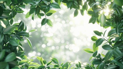 Fototapeta premium Natural beauty framed by green leaves on a soft white background, offering a fresh perspective on design and creativity, 3D render