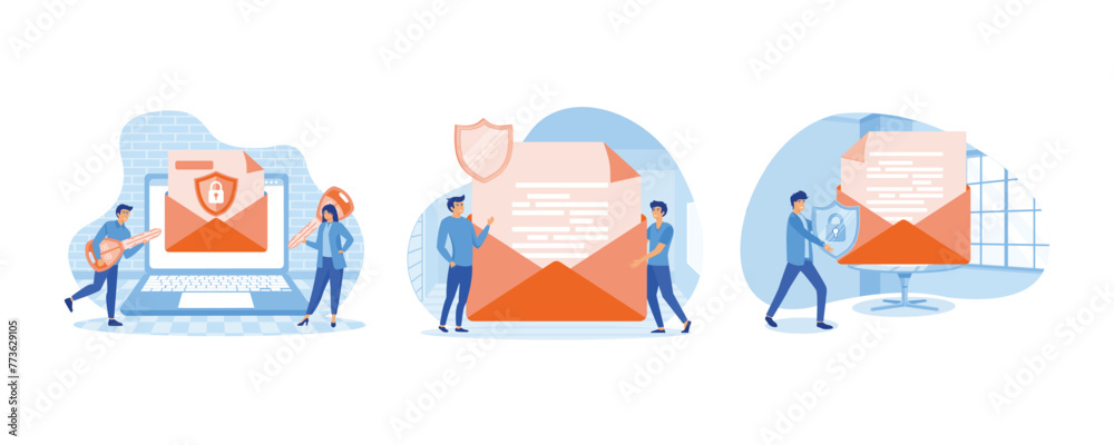 Poster protecting computer data, email encryption concept. secure, encrypted messages, emails. internet dat