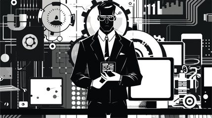 Businessman and technology in black and white flat