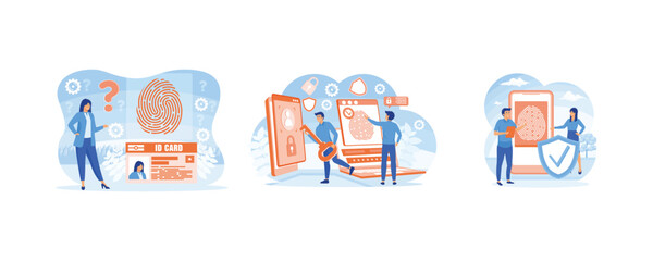 Personal ID and biometric access control. Biometrics identification and verification. Biometric authentication concept. Set flat vector modern illustration