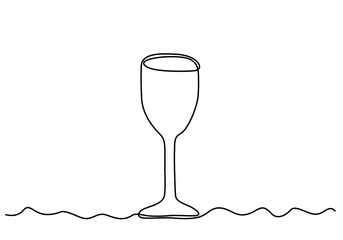 Continuous one line drawing of two glasses of red wine. Minimalist linear concept of celebrate and cheering. Editable stroke Vector illustration