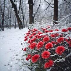 red flower in a white snow field