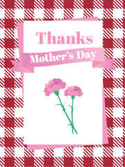 THANKS MOTHER'S DAYのピンク色のカーネーションとチェック柄フレーム