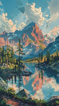 A mesmerizing depiction of natural wonders within national parks through intricate hand drawn illustrations and dreamy backgrounds 