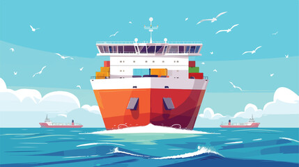 Cargo ship design flat cartoon vactor illustration - obrazy, fototapety, plakaty