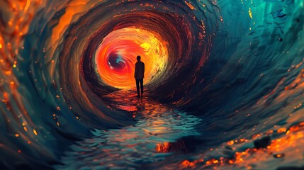 Futuristic vortex tunnel scene abstract illustration poster web page PPT background