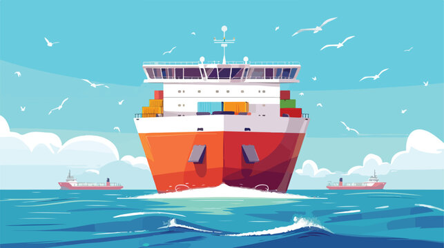 Cargo ship design flat cartoon vactor illustration