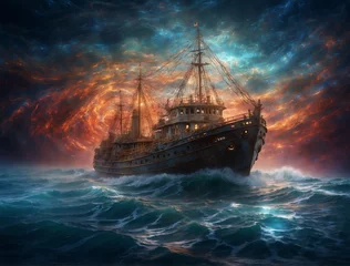 Deurstickers ship in the sea © James