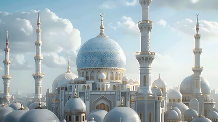 Majestic Mosques: Grandeur of Domes and Minarets ai image - obrazy, fototapety, plakaty