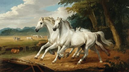 Obraz na płótnie Canvas Fragmented Illustration of Galloping Horses