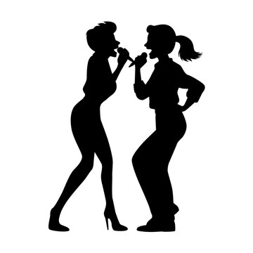 Two women singing karaoke and dancing together, funny singing