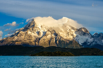 Morning light at Lake Pehoe in Torres del Paine National Park in Chile Patagonia